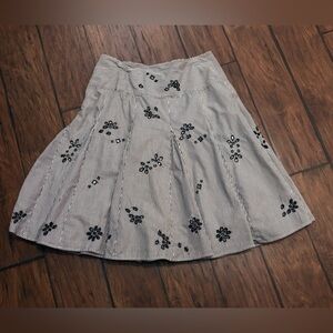 Y2K Allison Taylor Black & White Floral Eyelet Striped Flared Skirt